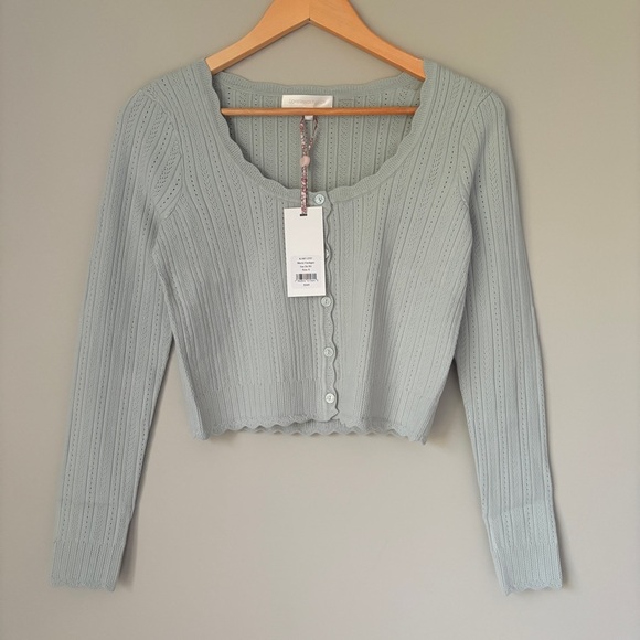 NWT LoveShackFancy Martti Stretch Pointelle Cardigan Eau De Nil Green | S - Picture 5 of 11